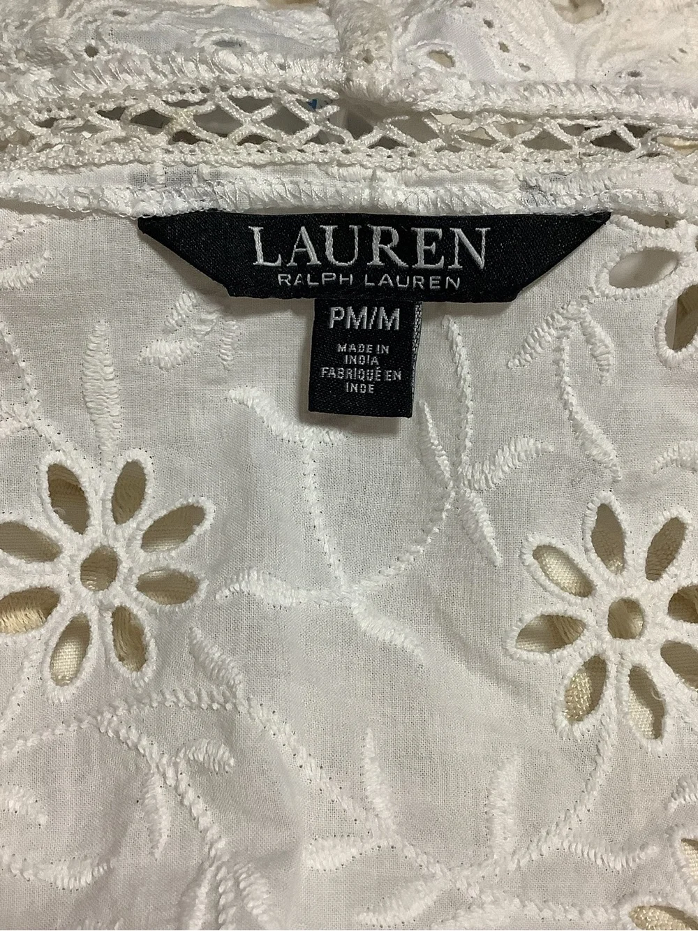 Lauren Ralph Lauren White Lace Eyelet Embroidered Open-Front Jacket Size PM